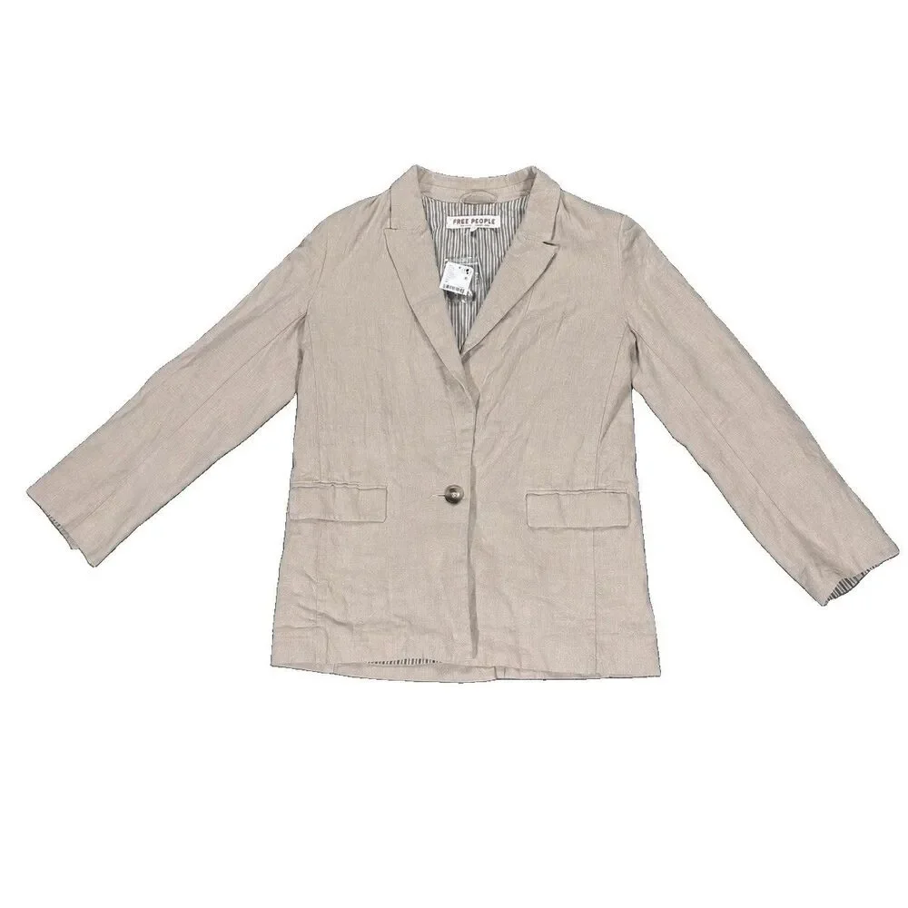 NWT Free People Prep School Blazer Women M Birch Linen Blend Lined Jacket